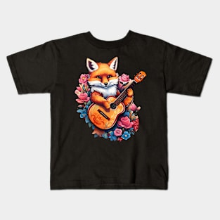 Cottagecore Fox With Acoustic Guitar Kids T-Shirt